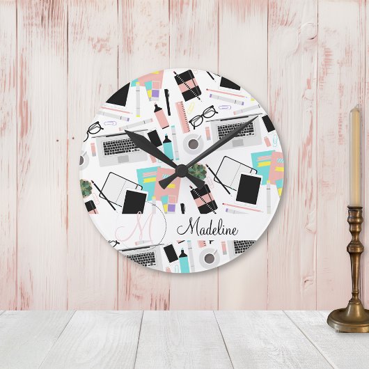 Cute Modern Custom Desktop Pattern Ronde Klok