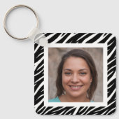 Cute Modern Custom Name Photo Black White Zebra Sleutelhanger (Voorkant)