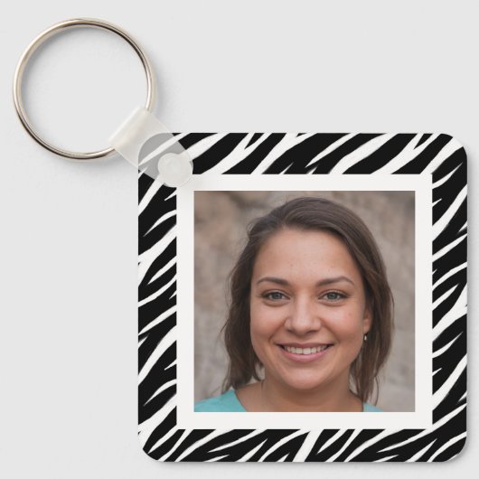 Cute Modern Custom Name Photo Black White Zebra Sleutelhanger (Voorkant)
