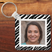 Cute Modern Custom Name Photo Black White Zebra Sleutelhanger (Voorkant)