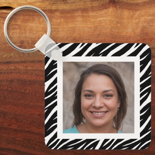 Cute Modern Custom Name Photo Black White Zebra Sleutelhanger (Voorkant)