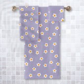 Cute Modern Daisy Pattern Paars Bad Handdoek