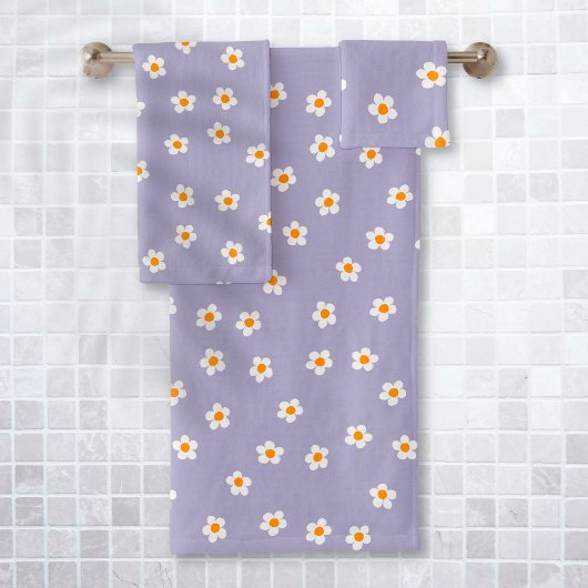 Cute Modern Daisy Pattern Paars Bad Handdoek