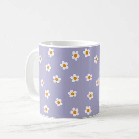 Cute Modern Daisy Pattern Paars  Koffiemok (Voorkant links)