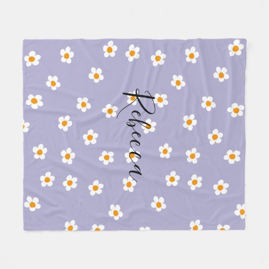 Cute Modern Daisy Pattern Paars Personalized Fleece Deken (Voorkant (Horizontaal))