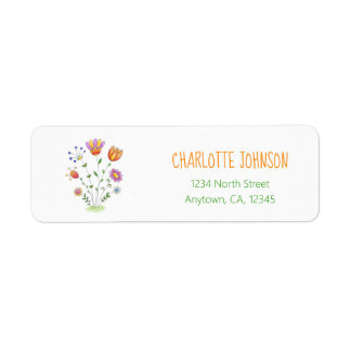 Cute Modern Doodle Waterverf Flowers Etiket