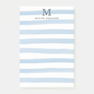 Cute Modern Dusty Blue Waterverf Stripes Monogram Post-it® Notes