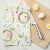 Cute Modern Easter Bunny Chick Floral Pattern Theedoek (Quarter Fold)