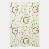 Cute Modern Easter Bunny Chick Floral Pattern Theedoek (Verticaal)