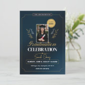 Cute Modern Elegant Navy Blue White Graduation Kaart (Staand voorkant)