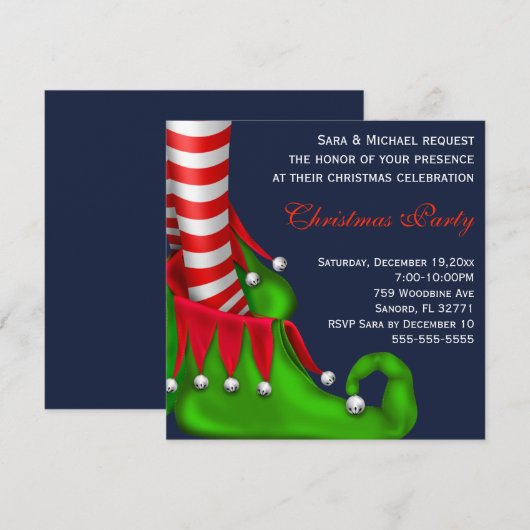 Cute Modern Elf Shoe Kerstparty Uitnodiging (Voorkant / Achterkant)