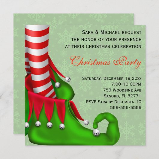 Cute Modern Elf Shoe Kerstparty Uitnodiging (Voorkant / Achterkant)