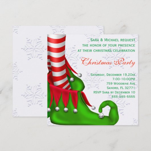 Cute Modern Elf Shoe Kerstparty Uitnodiging (Voorkant / Achterkant)