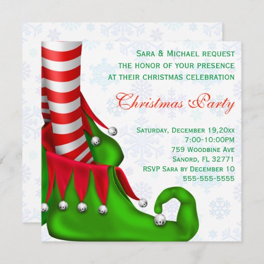 Cute Modern Elf Shoe Kerstparty Uitnodiging (Voorkant / Achterkant)