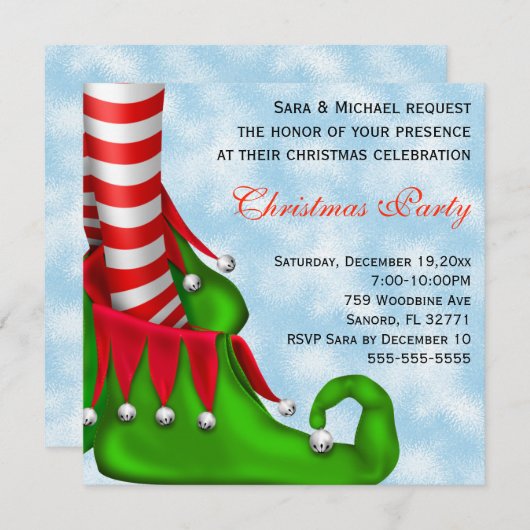 Cute Modern Elf Shoe Kerstparty Uitnodiging (Voorkant / Achterkant)
