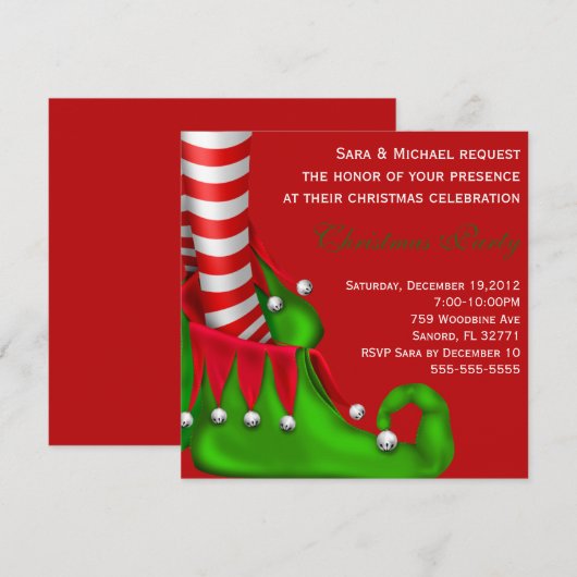 Cute Modern Elf Shoe Kerstparty Uitnodiging (Voorkant / Achterkant)