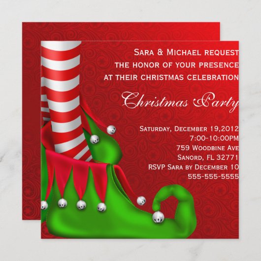 Cute Modern Elf Shoe Kerstparty Uitnodiging (Voorkant / Achterkant)