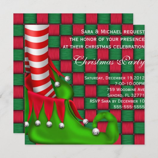 Cute Modern Elf Shoe Kerstparty Uitnodiging (Voorkant / Achterkant)