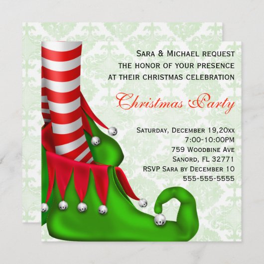 Cute Modern Elf Shoe Kerstparty Uitnodiging (Voorkant / Achterkant)