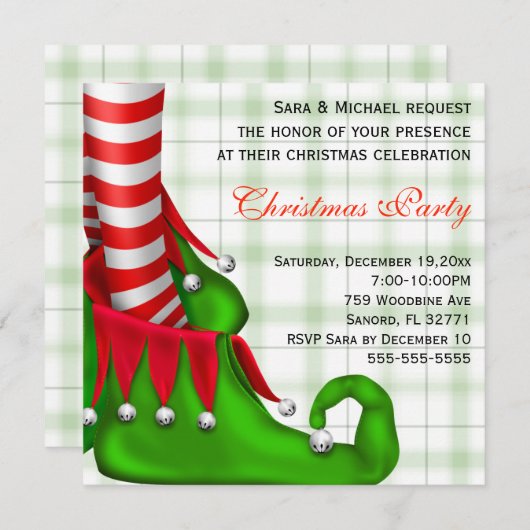 Cute Modern Elf Shoe Kerstparty Uitnodiging (Voorkant / Achterkant)