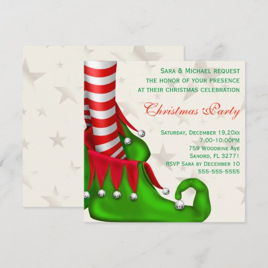 Cute Modern Elf Shoe Kerstparty Uitnodiging (Voorkant / Achterkant)