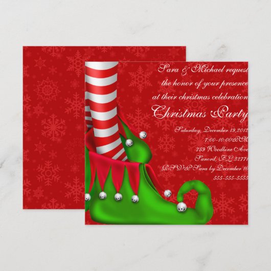 Cute Modern Elf Shoe Kerstparty Uitnodiging (Voorkant / Achterkant)
