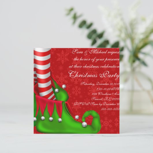 Cute Modern Elf Shoe Kerstparty Uitnodiging (Staand voorkant)