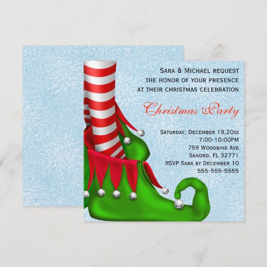 Cute Modern Elf Shoe Kerstparty Uitnodiging (Voorkant / Achterkant)