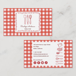 Cute Modern Farmhouse Gingham Social Icons Visitekaartje