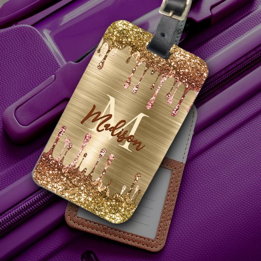 Cute modern Faux gold Glitter Driemonogram Bagagelabel