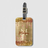 Cute modern Faux gold Glitter Driemonogram Bagagelabel (Voorkant (verticaal))