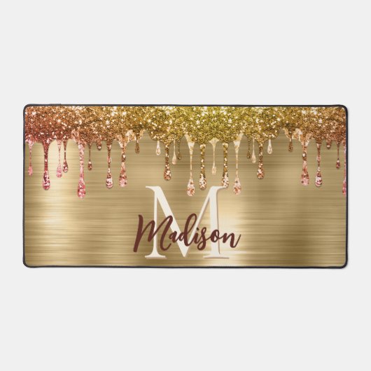 Cute modern Faux gold Glitter Driemonogram Bureaumat (Voorkant)