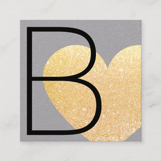 Cute Modern Faux Gold Glitter Heart Gray Vierkante Visitekaartje (Voorkant)