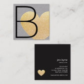 Cute Modern Faux Gold Glitter Heart Gray Vierkante Visitekaartje (Voorkant / Achterkant)