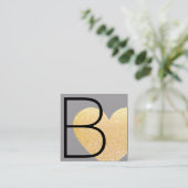 Cute Modern Faux Gold Glitter Heart Gray Vierkante Visitekaartje (Staand voorkant)