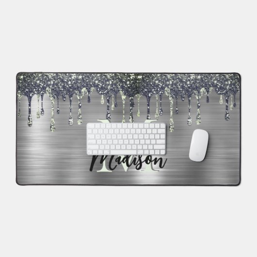 Cute modern Faux Silver Glitter Driemonogram Bureaumat (Keyboard & Muis)