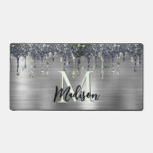 Cute modern Faux Silver Glitter Driemonogram Bureaumat (Voorkant)