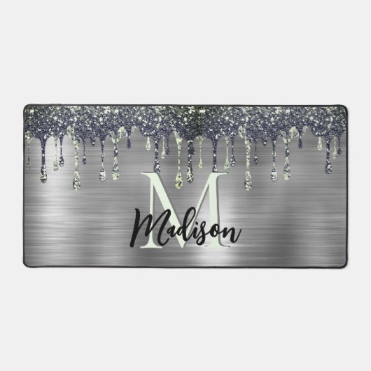 Cute modern Faux Silver Glitter Driemonogram Bureaumat (Voorkant)