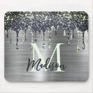 Cute modern Faux Silver Glitter Driemonogram Muismat