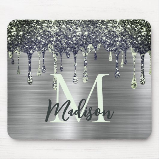 Cute modern Faux Silver Glitter Driemonogram Muismat (Voorkant)
