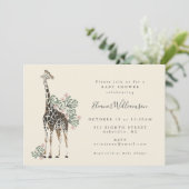Cute Modern Floral Giraffe Simple Baby shower Kaart (Staand voorkant)