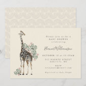 Cute Modern Floral Giraffe Simple Baby shower Kaart (Voorkant / Achterkant)