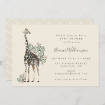 Cute Modern Floral Giraffe Simple Baby shower