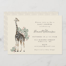 Cute Modern Floral Giraffe Simple Baby shower Kaart