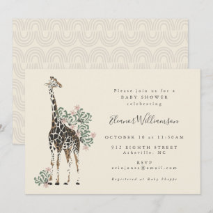 Cute Modern Floral Giraffe Simple Baby shower Kaart