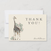 Cute Modern Floral Giraffe Simple Baby shower Name Bedankkaart (Voorkant)