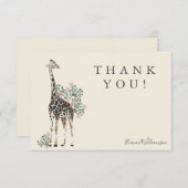 Cute Modern Floral Giraffe Simple Baby shower Name Bedankkaart (Voorkant / Achterkant)