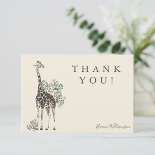 Cute Modern Floral Giraffe Simple Baby shower Name Bedankkaart