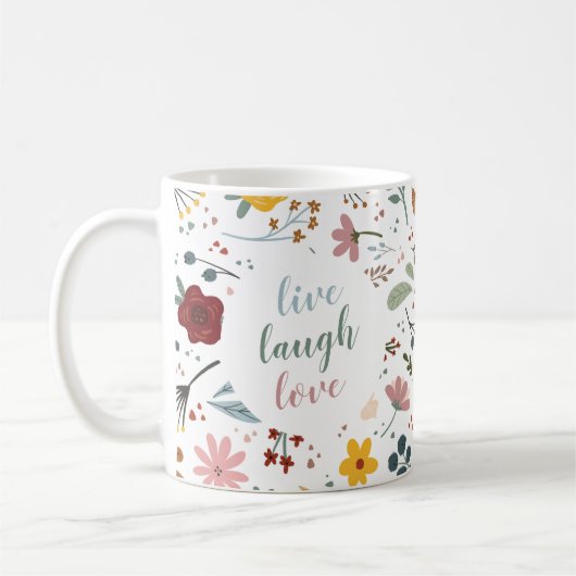 Cute Modern Floral Live Laugh Love Personalized Koffiemok (Links)