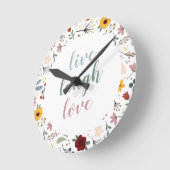 Cute Modern Floral Live Laugh Love Ronde Klok (Hoek)